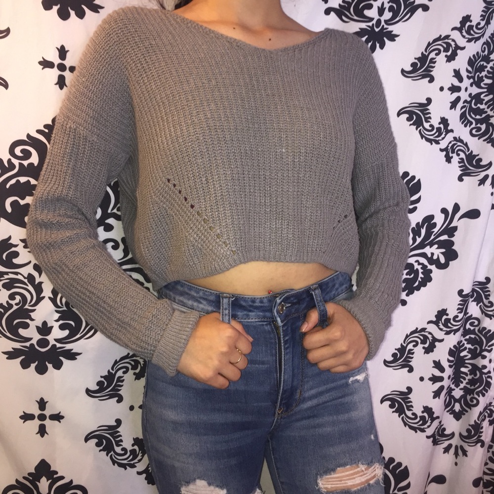 Cropped Knit Grey Sweater